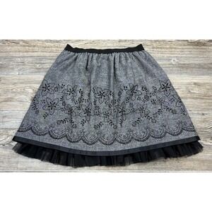 Studio 253 Floral Embroidered Skirt L Tulle Hem Elastic Waist A-Line Knee Length